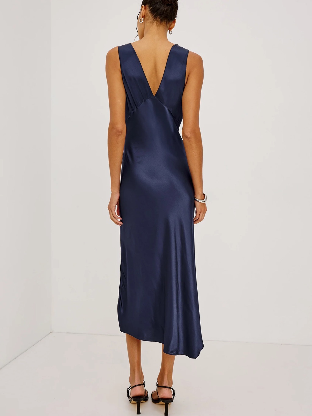 Rails Navy Satin Midi Dress With Vback